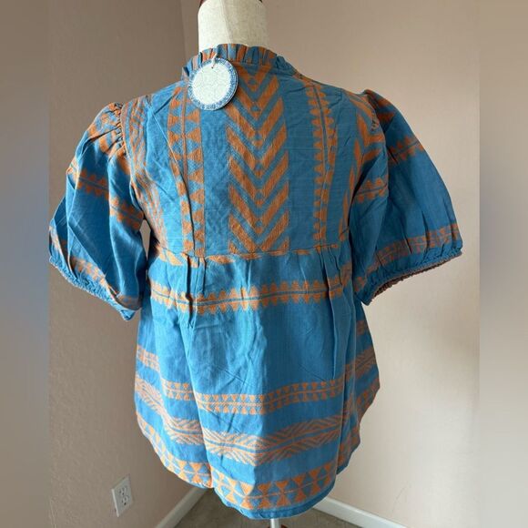 NWT Just Bellina cotton embroidered and beaded tassel top. Vacation style top S - Picture 2 of 14